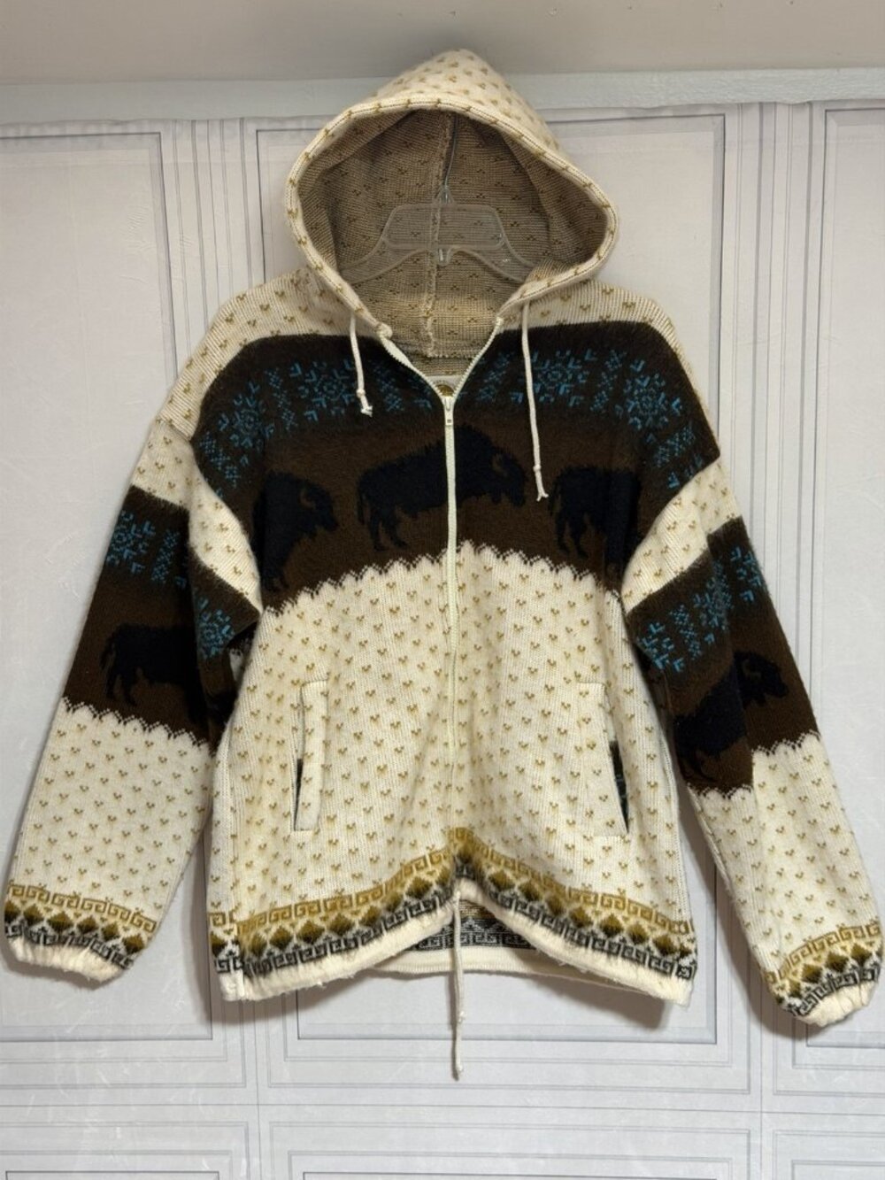 Vintage 90s Size L Earth Ragz Buffalo Zip Up Hooded Sweater Jacket Navaho Aztec